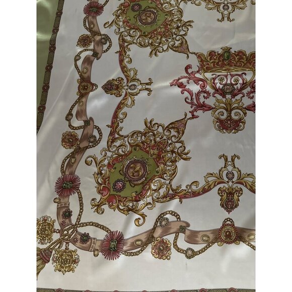 Vintage Baroque Green Traditional Print Polyester Scarf - Picture 3 of 6